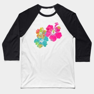 PixDezines Aloha Pink Hibiscus, Aqua+Yellow Baseball T-Shirt